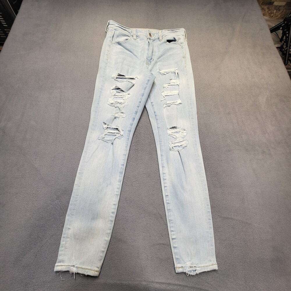 American Eagle Jeans Womens 6 Blue High Rise Jegging Crop Distressed Stretch